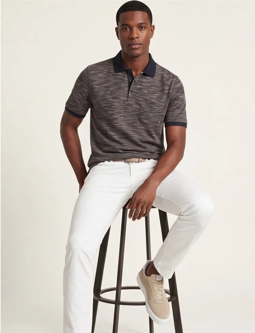 Polo Casa Moda bruin geprint normale fit