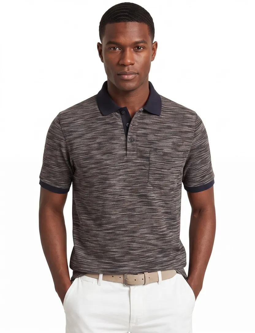Polo Casa Moda bruin geprint normale fit