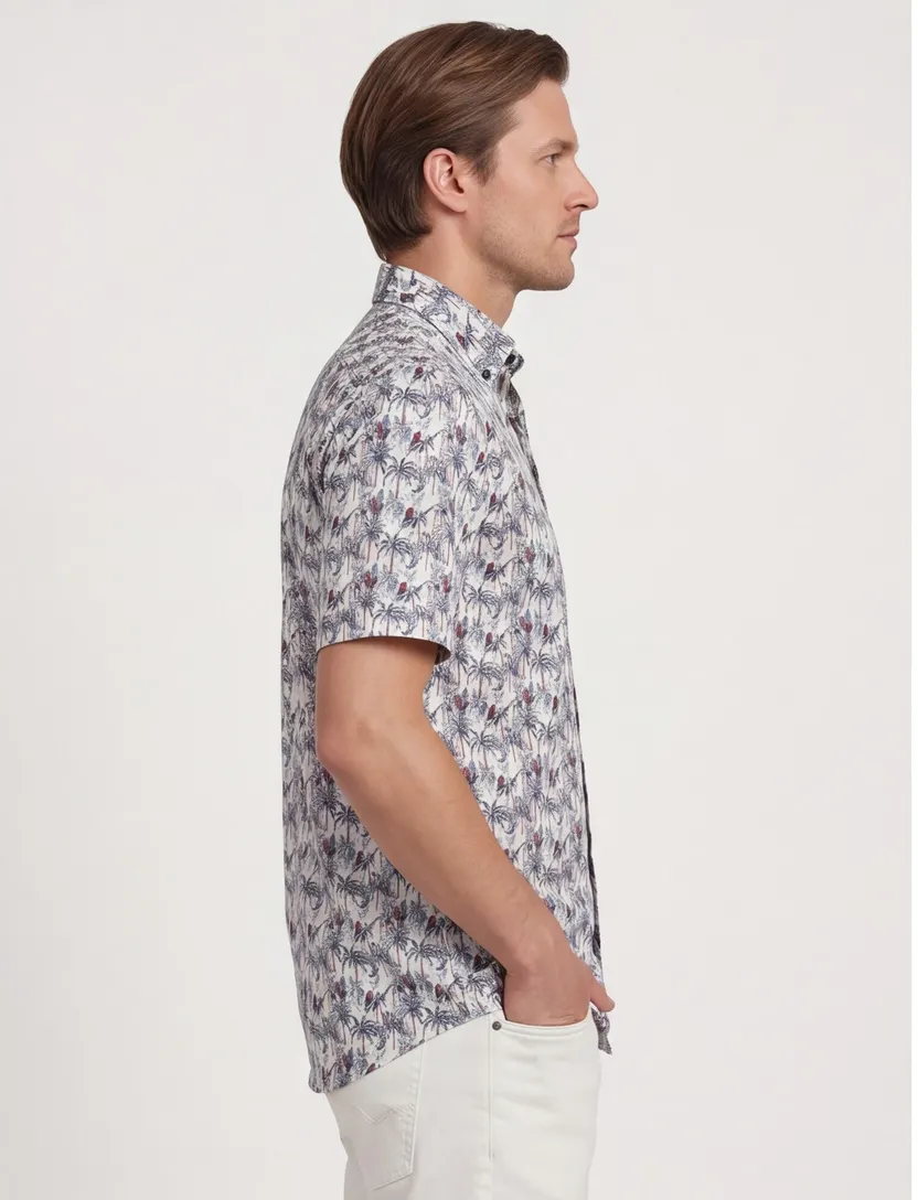 Casa Moda overhemd korte mouw wit geprint katoen normale fit