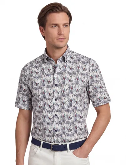 Casa Moda Casa Moda overhemd korte mouw wit geprint katoen normale fit