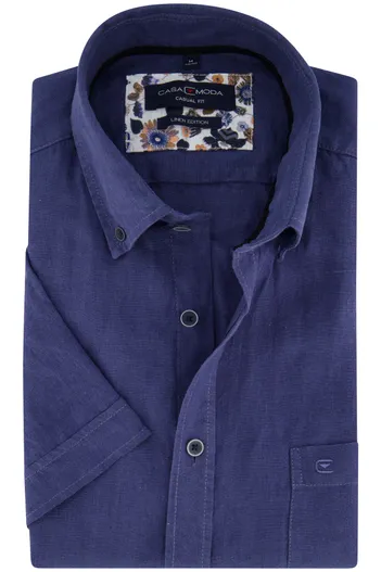 Casa Moda Blauwe uni Casa Moda casual overhemd korte mouw wijde fit linnen