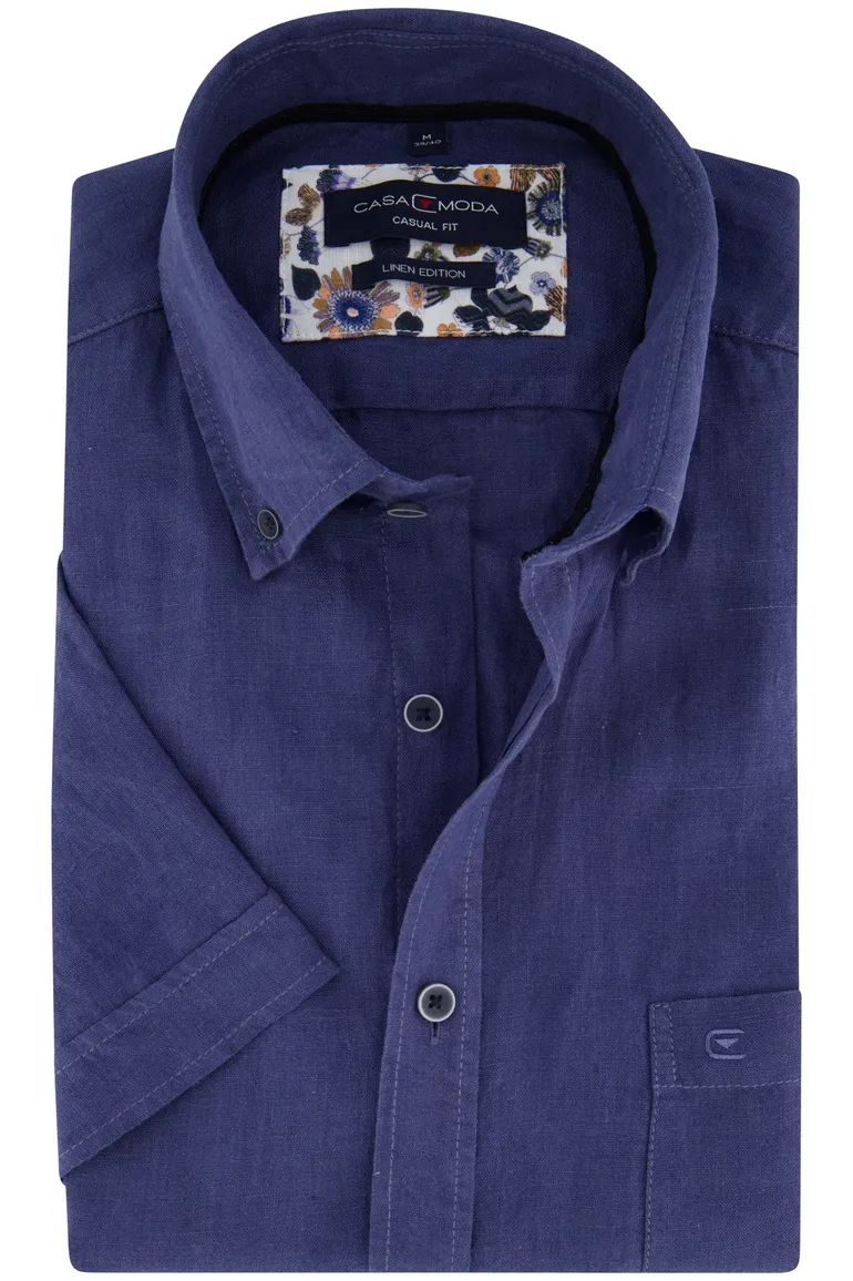 Casa Moda overhemd korte mouw blauw met button down boord
