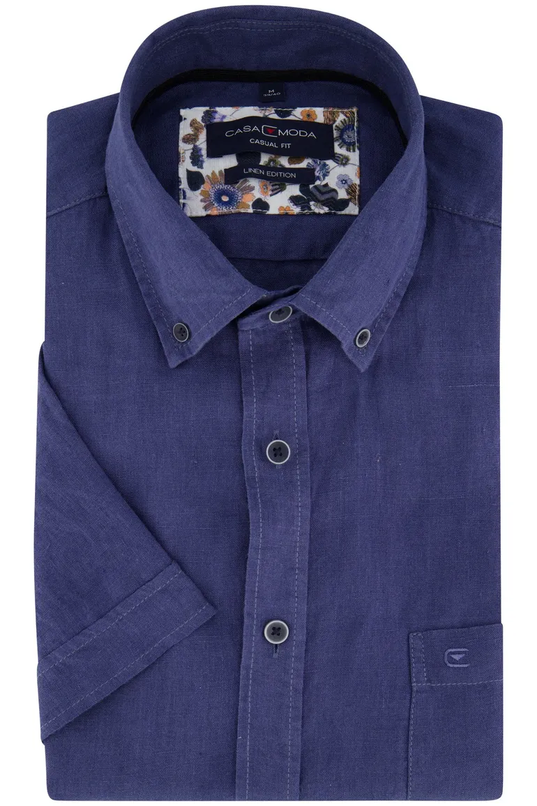 Casa Moda overhemd korte mouw blauw met button down boord