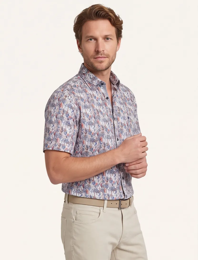 Casa Moda overhemd korte mouw bomen print wijde fit