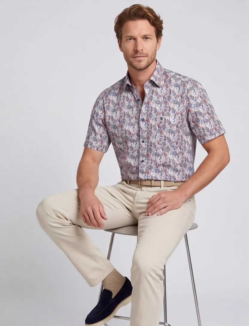 Casa Moda overhemd korte mouw bomen print wijde fit