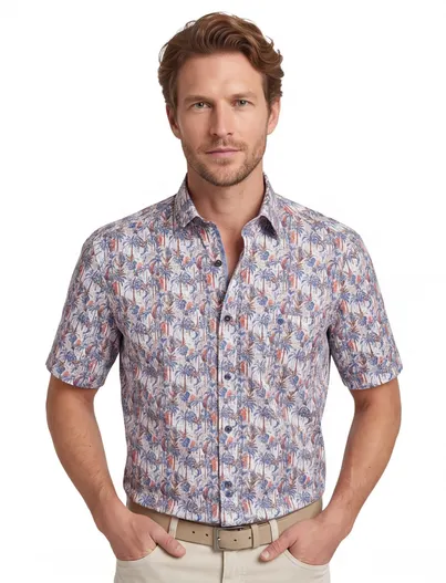 Casa Moda Casa Moda overhemd korte mouw bomen print katoen