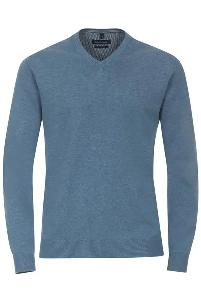 Casa Moda trui v-hals kraag blauw effen katoen
