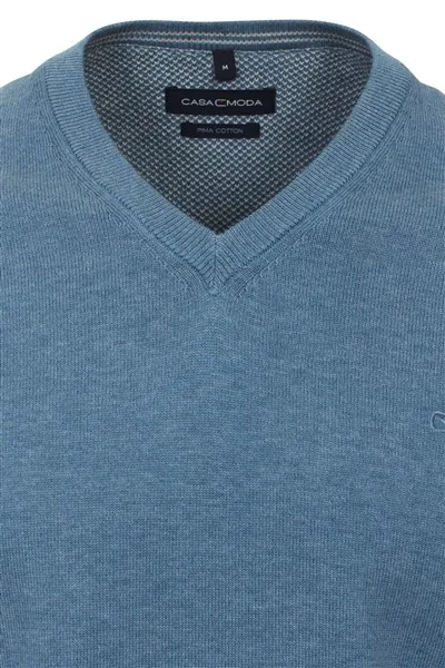 Casa Moda trui v-hals kraag blauw effen katoen