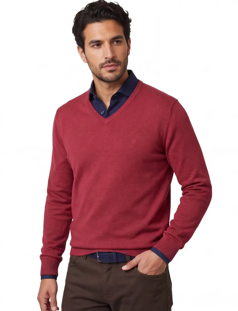 Casa Moda trui bordeaux effen katoen v-hals