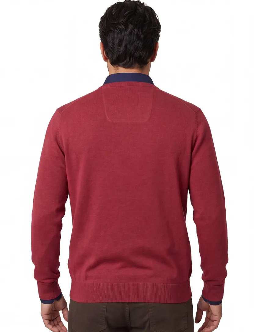 Casa Moda trui bordeaux effen katoen v-hals