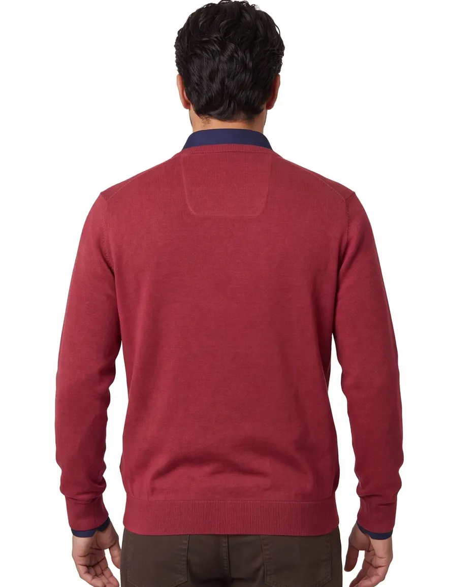 Casa Moda trui v-hals bordeaux effen katoen
