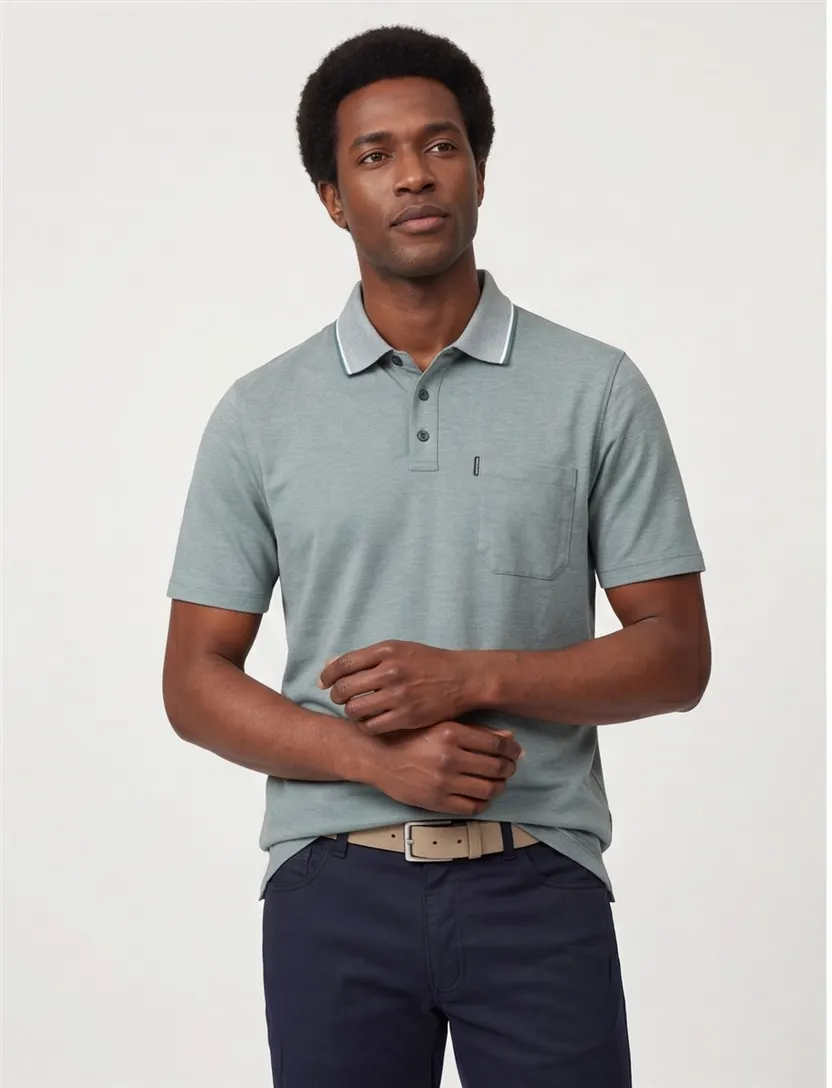 poloshirt korte mouw Casa Moda lichtblauw gemeleerd
