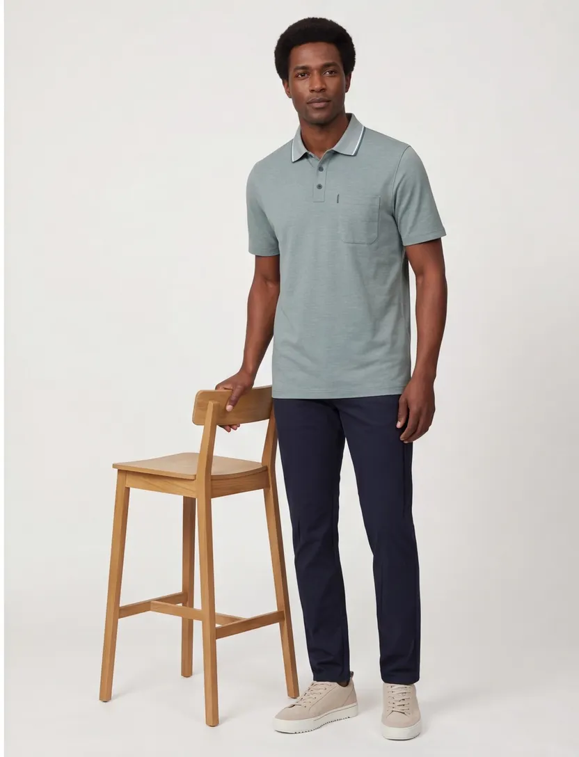 poloshirt korte mouw Casa Moda lichtblauw gemeleerd
