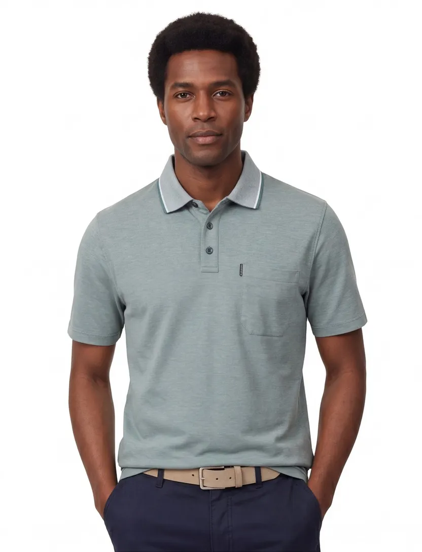 poloshirt korte mouw Casa Moda lichtblauw gemeleerd