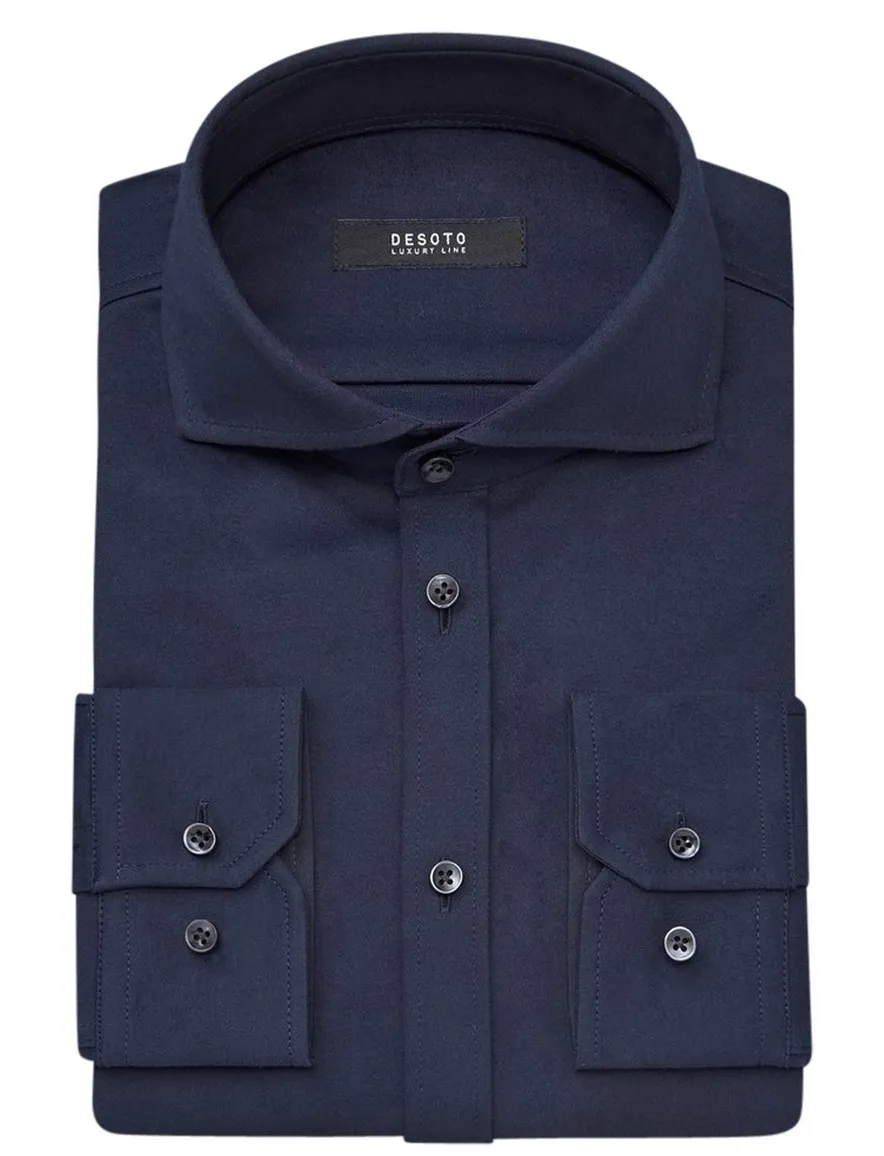 business overhemd Desoto donkerblauw effen katoen slim fit