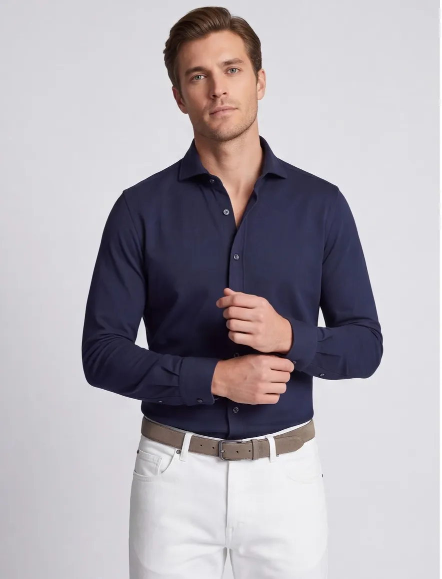 business overhemd Desoto donkerblauw effen katoen slim fit