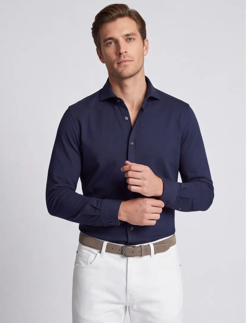 Desoto business overhemd navy effen katoen slim fit