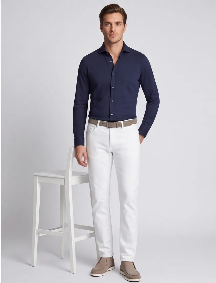 business overhemd Desoto donkerblauw effen katoen slim fit