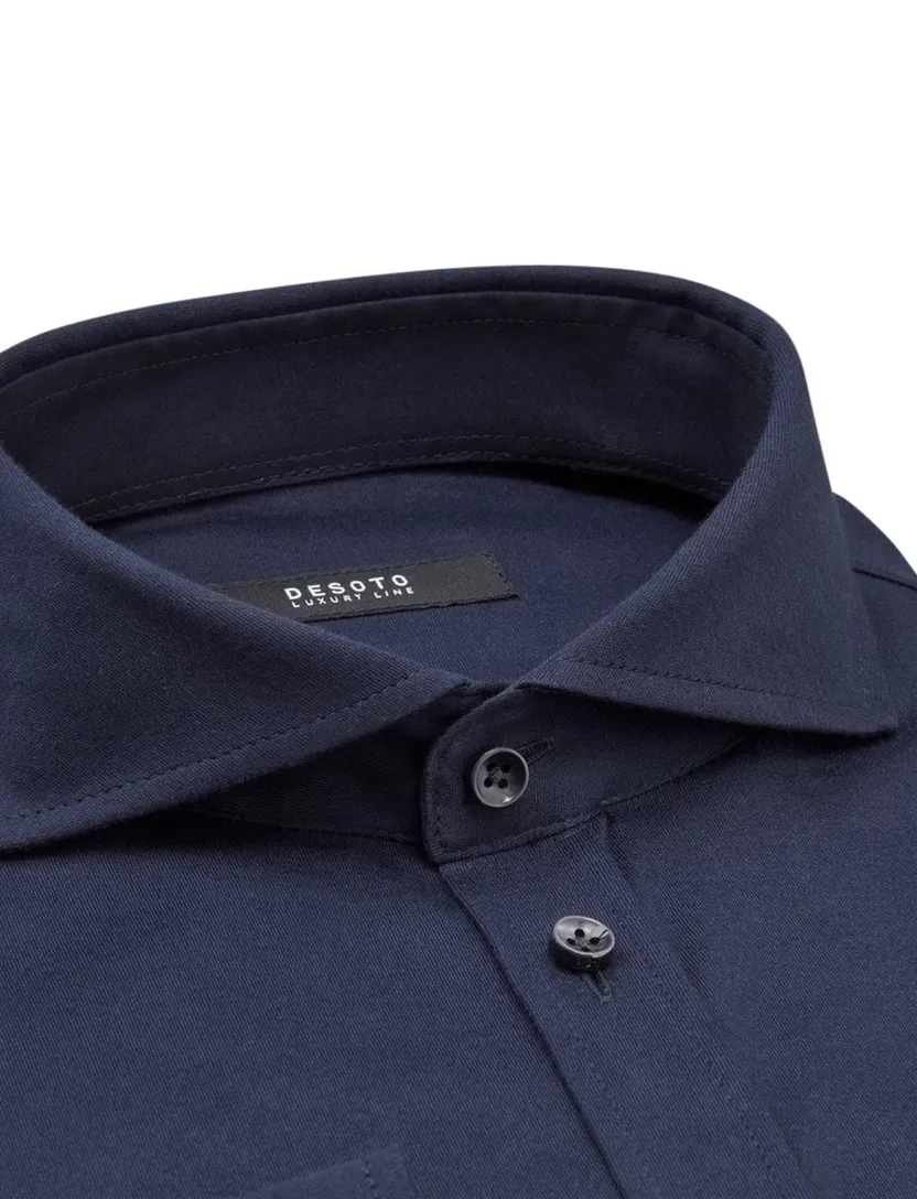 Desoto business overhemd navy effen katoen slim fit
