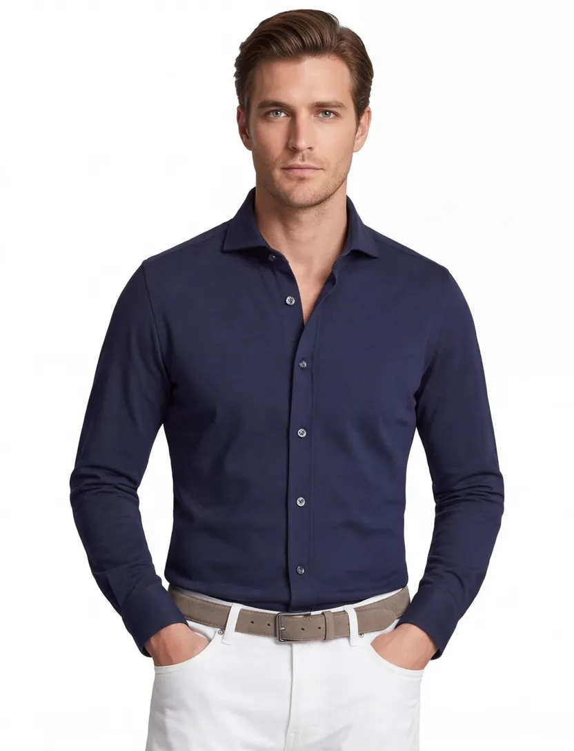 Desoto business overhemd navy effen katoen slim fit