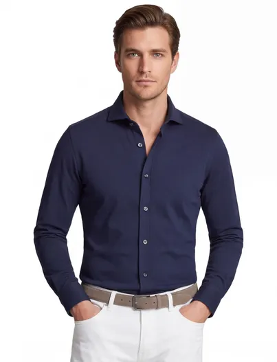 Desoto Donkerblauw Desoto zakelijk overhemd slim fit uni 100% katoen