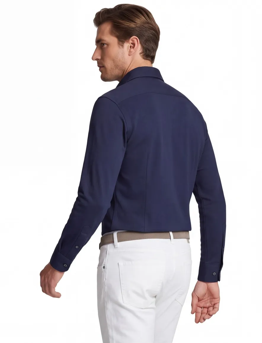 Donkerblauw Desoto zakelijk overhemd slim fit uni 100% katoen