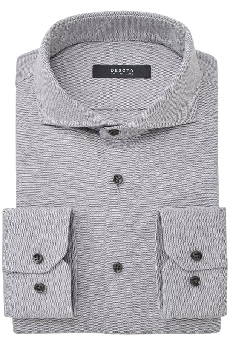 Desoto business overhemd grijs slim fit effen katoen