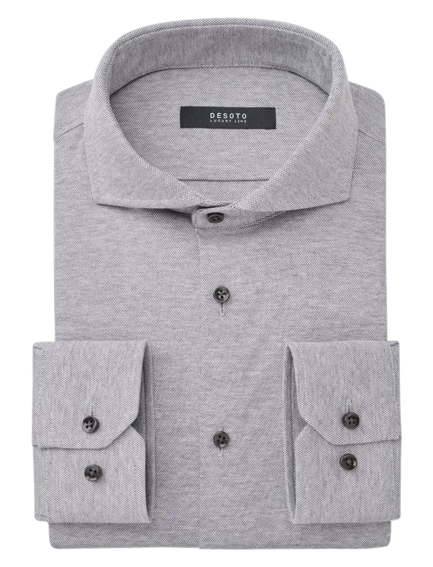 Desoto business overhemd grijs slim fit effen katoen