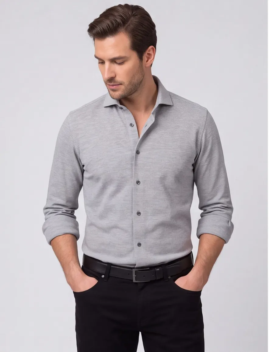 business overhemd Desoto grijs effen katoen slim fit