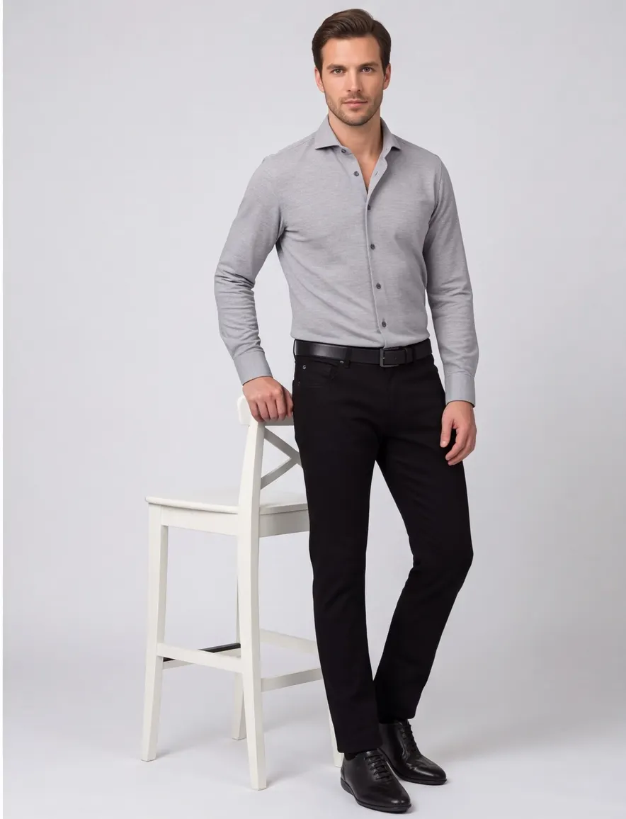 business overhemd Desoto grijs effen katoen slim fit