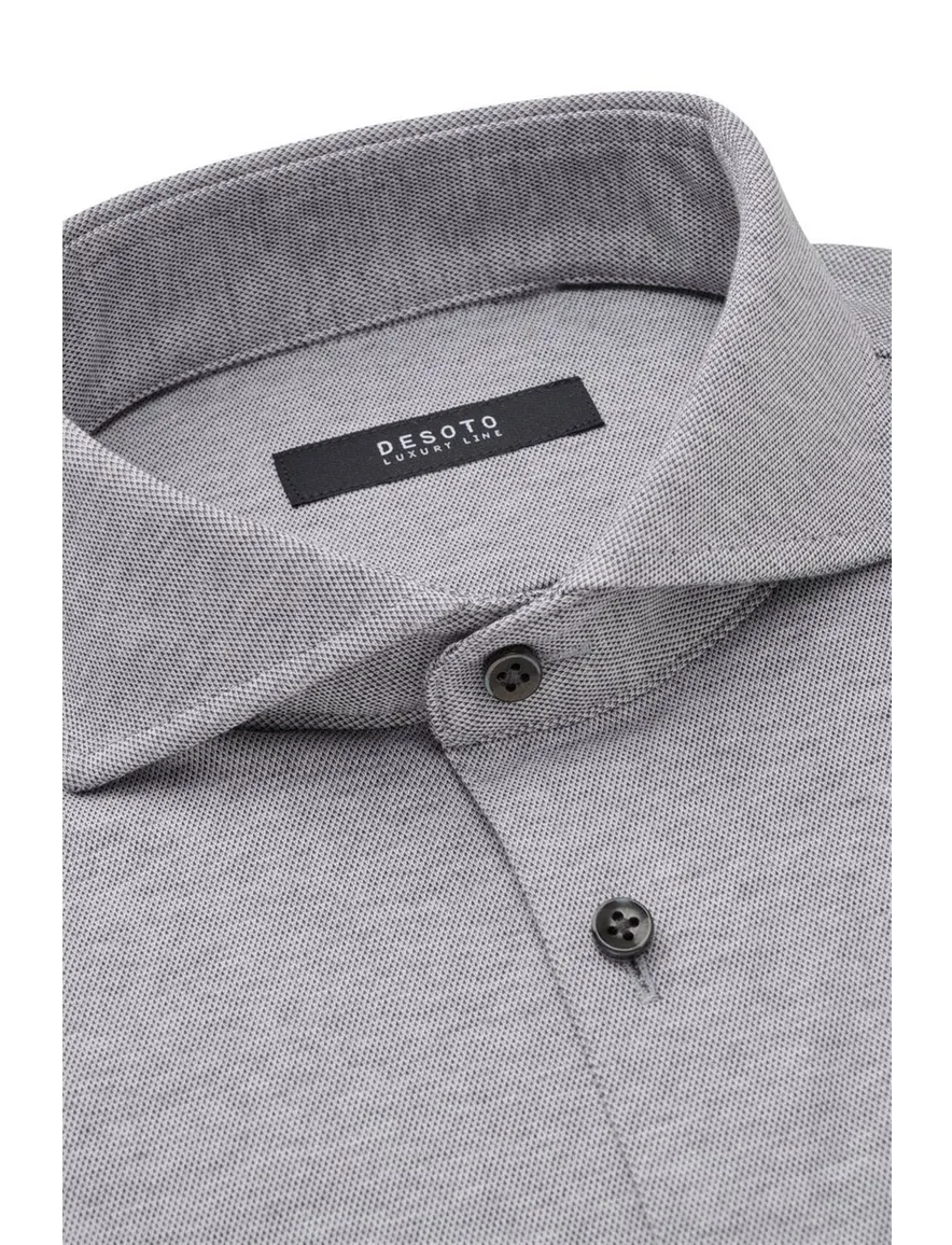 Desoto business overhemd grijs slim fit effen katoen