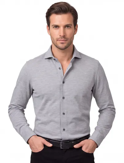 Desoto Grijs overhemd Desoto business effen katoen slim fit