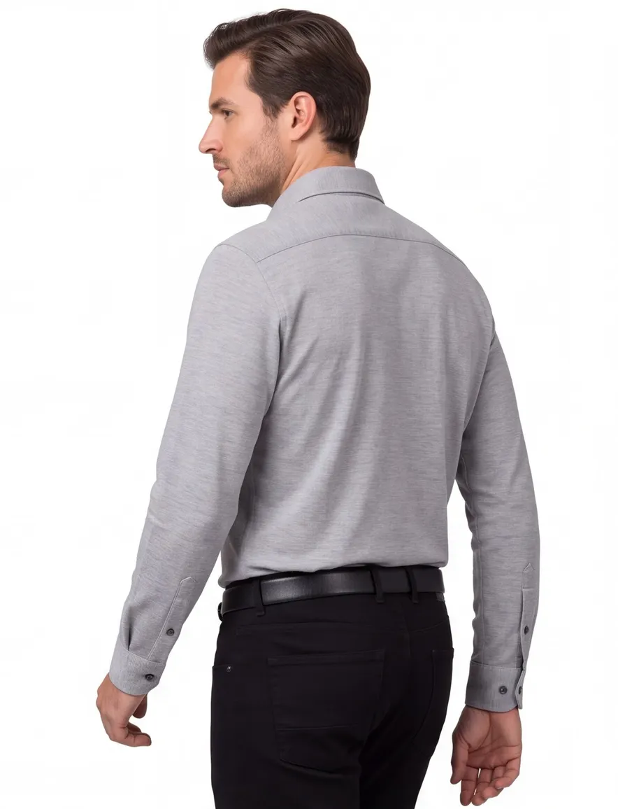 business overhemd Desoto grijs effen katoen slim fit