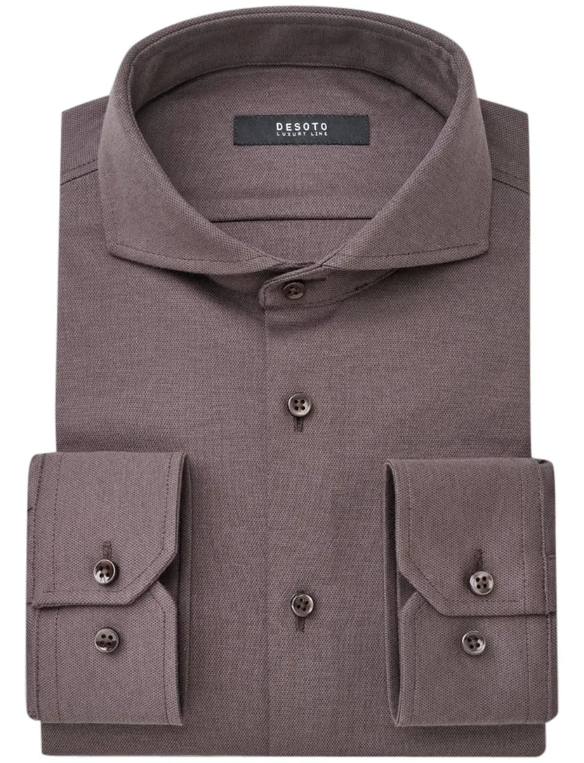 Donkerbruin overhemd Desoto business effen katoen slim fit