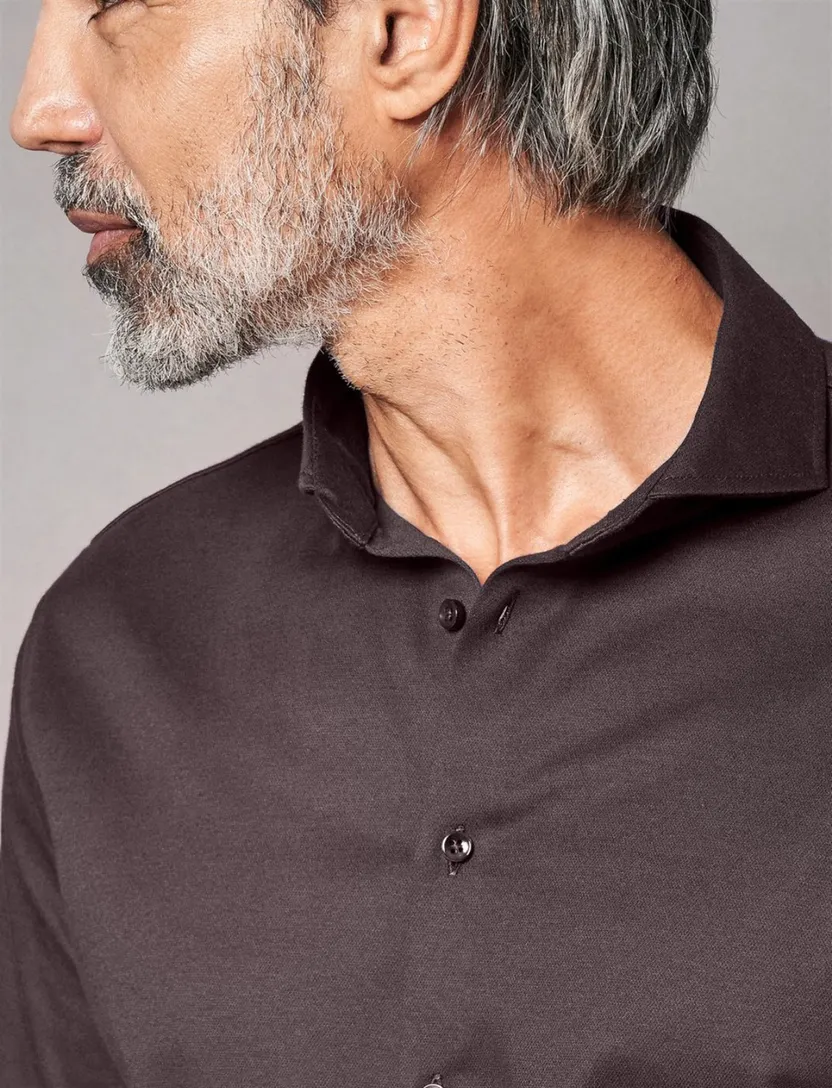 Donkerbruin overhemd Desoto business effen katoen slim fit
