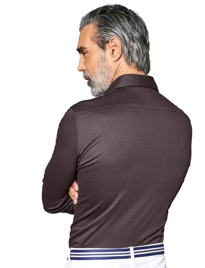 Donkerbruin overhemd Desoto business effen katoen slim fit