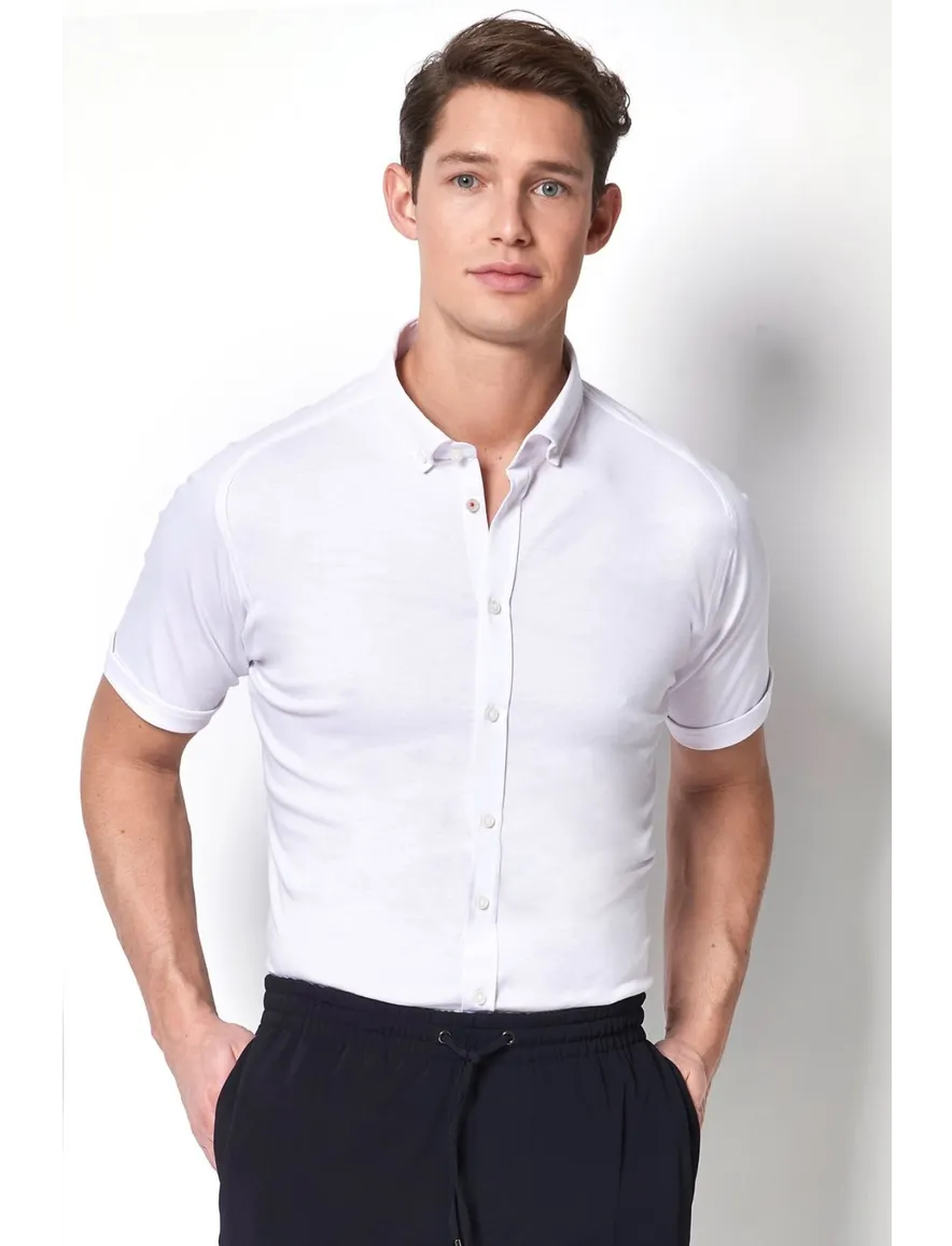 Desoto overhemd wit korte mouw slim fit effen katoen