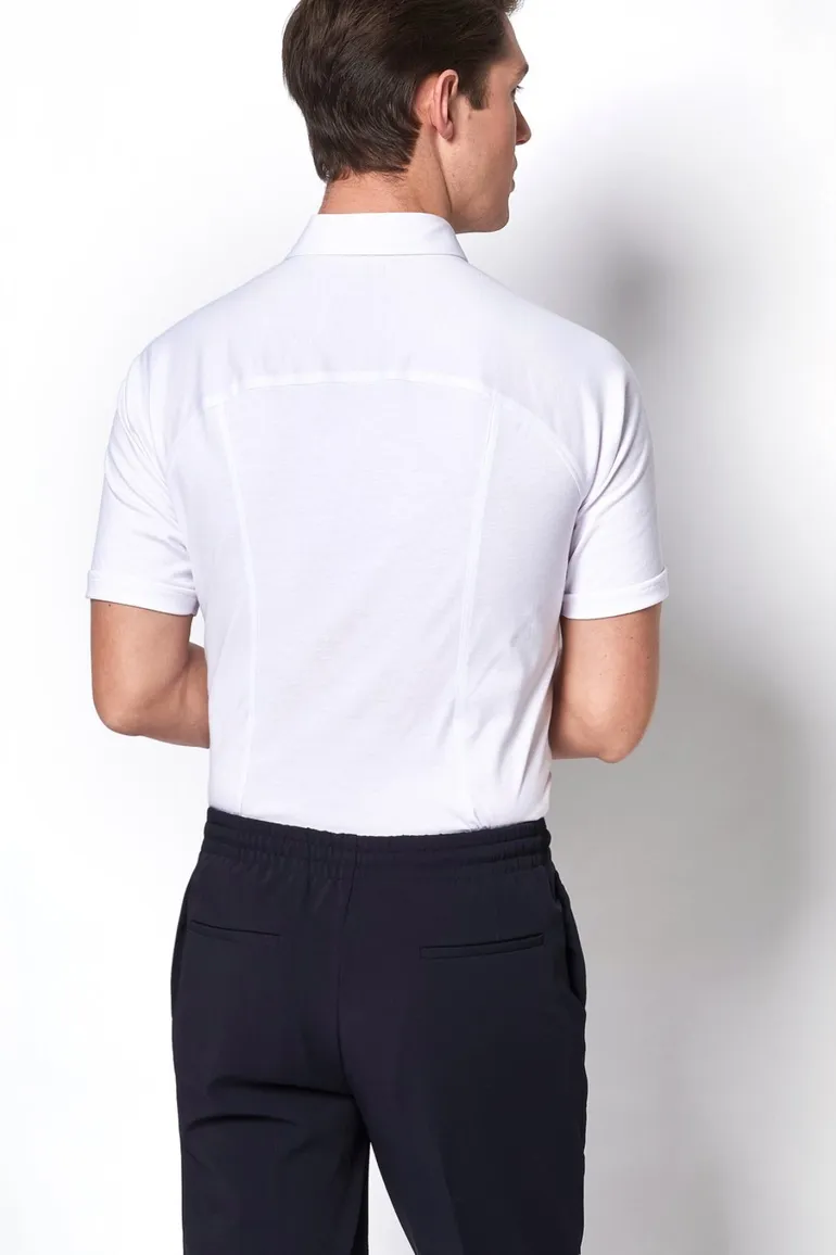 overhemd korte mouw Desoto wit effen katoen slim fit
