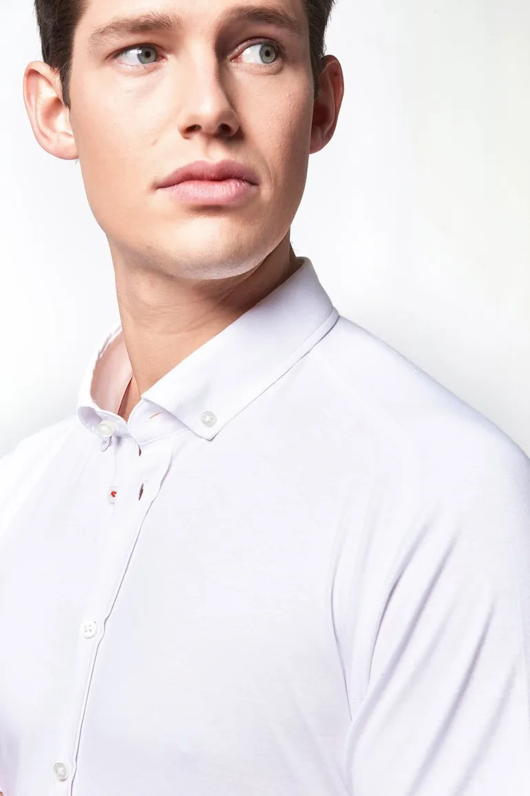overhemd korte mouw Desoto wit effen katoen slim fit