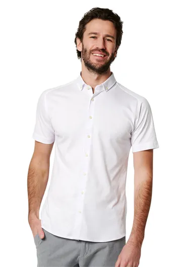 Desoto Desoto overhemd wit korte mouw slim fit effen katoen