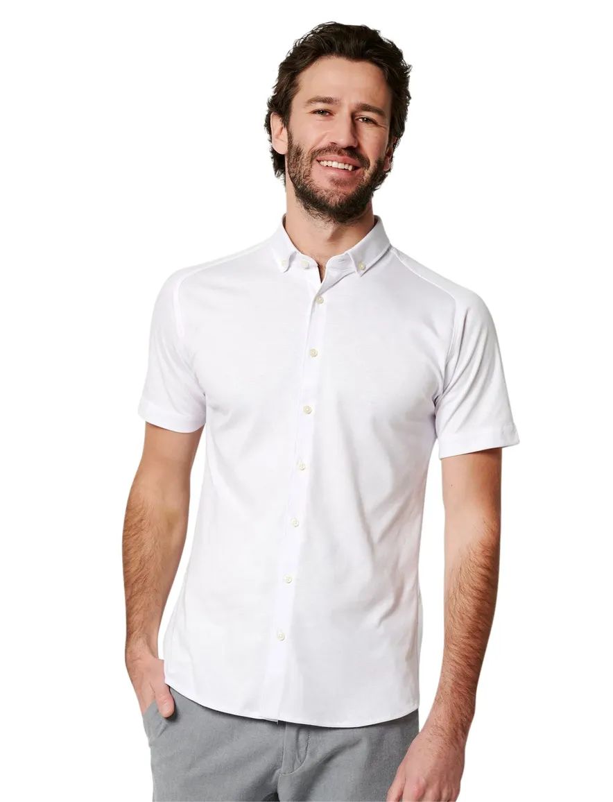 Desoto overhemd wit korte mouw slim fit effen katoen