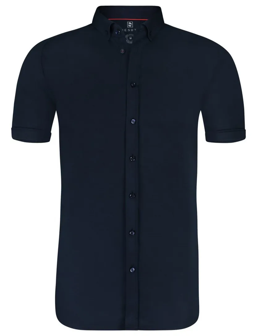 Desoto overhemd korte mouw navy effen katoen slim fit