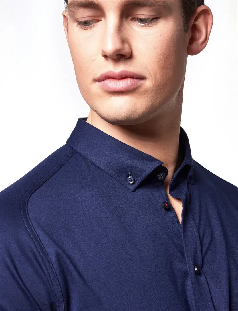 Desoto overhemd korte mouw navy effen katoen slim fit