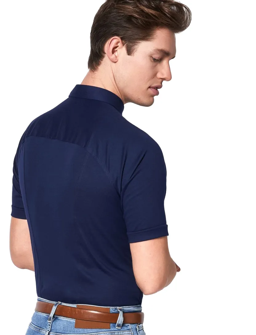 Desoto overhemd korte mouw navy effen katoen slim fit
