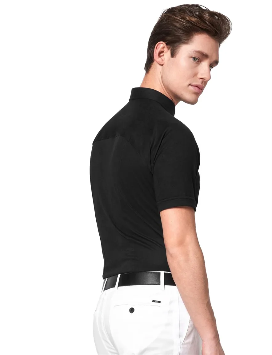 overhemd korte mouw Desoto zwart effen katoen slim fit