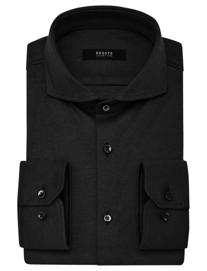 Zakelijk Desoto overhemd zwart effen katoen slim fit