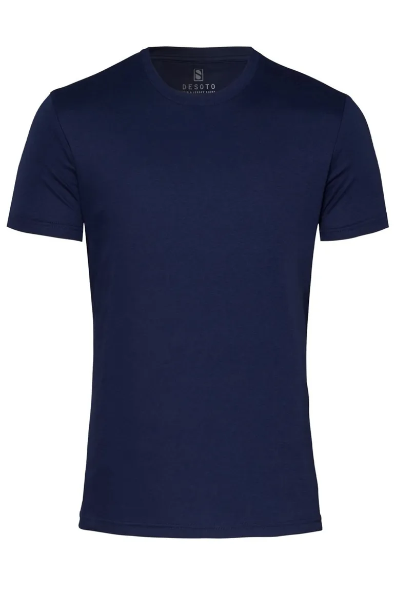 Desoto t-shirt donkerblauw ronde hals effen katoen