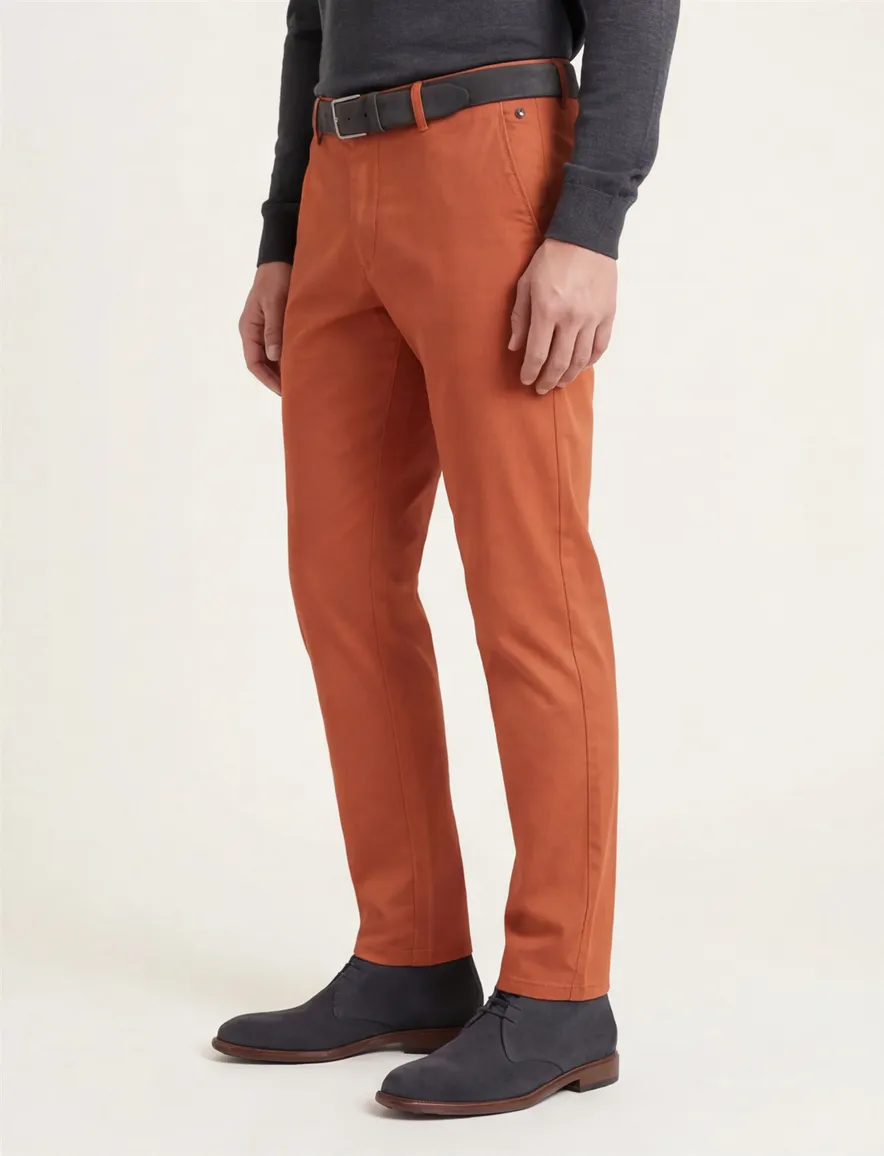 Meyer katoenen broek New York oranje effen normale fit