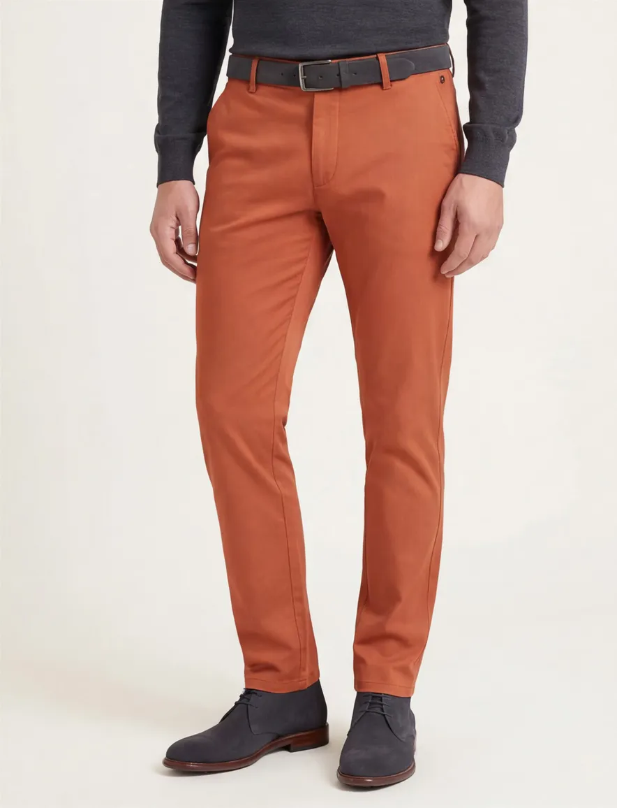 Meyer katoenen broek New York oranje effen normale fit