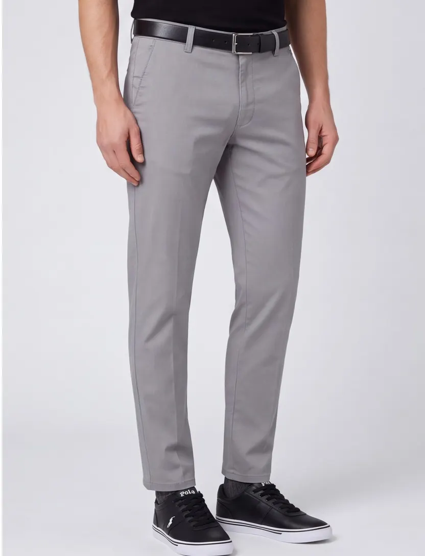 Meyer New York katoenen chino effen lichtgrijs